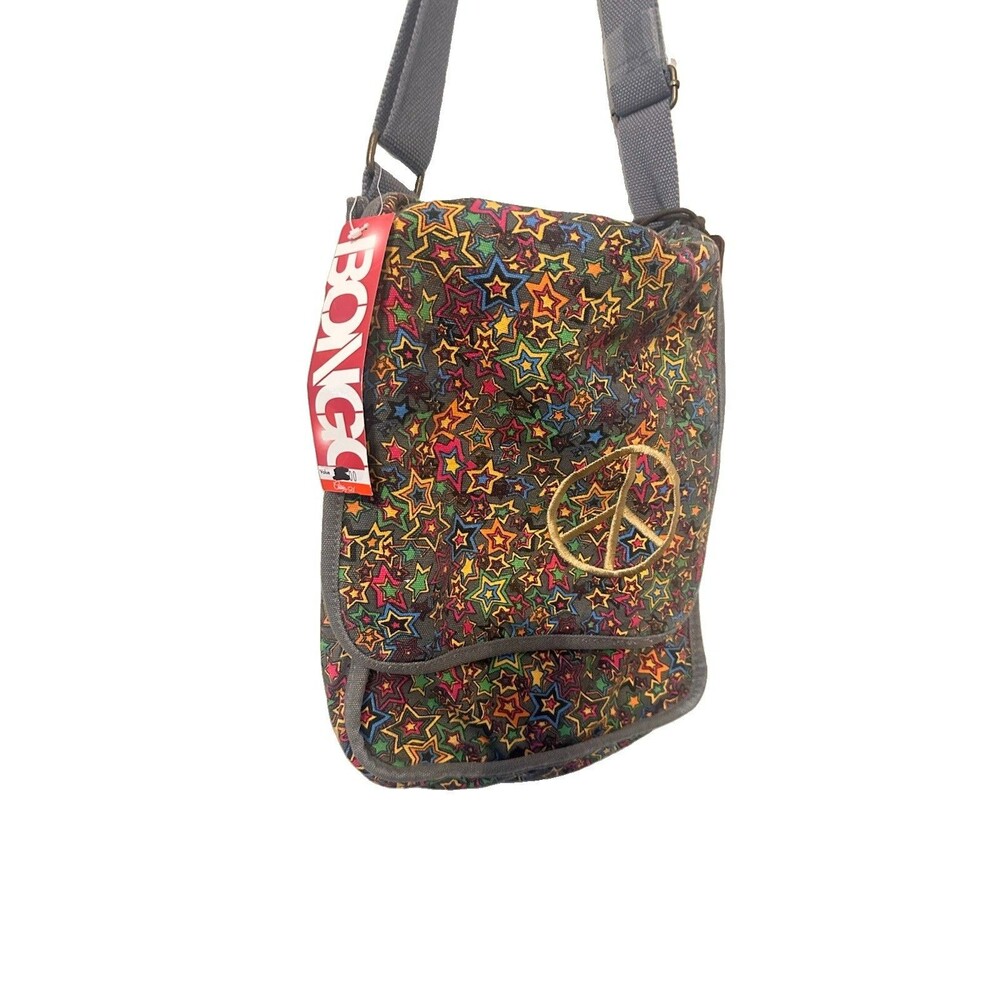 Bongo Vintage Floral Messenger Bag Crossbody Peace Sign Multi-Color Canvas Y2K